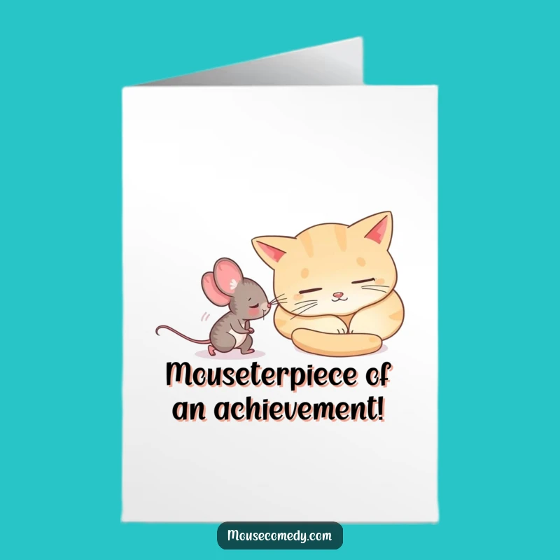 Free Printable Congrats Card: Curious Mouse Escapes Sleeping Cat, Hilarious Download