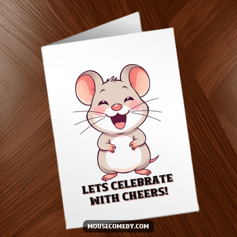 Funny Free Printable Congratulations Card: A joyful mouse with a happy squeak stretching its whiskers in delight.