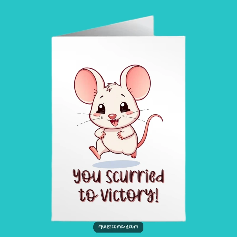 Free Printable Congrats Card: Kawaii Mouse Speeding to Celebrate!