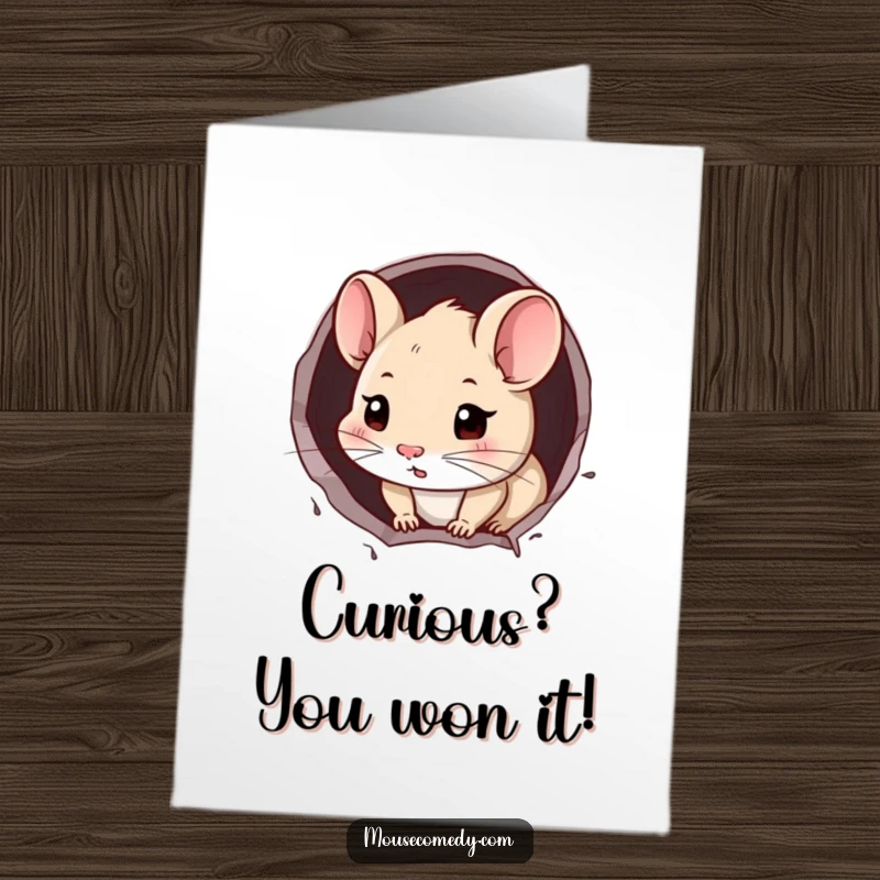 Funny Free Printable Congratulations Card: A curious mouse cautiously peeks out from a hole, observing success.