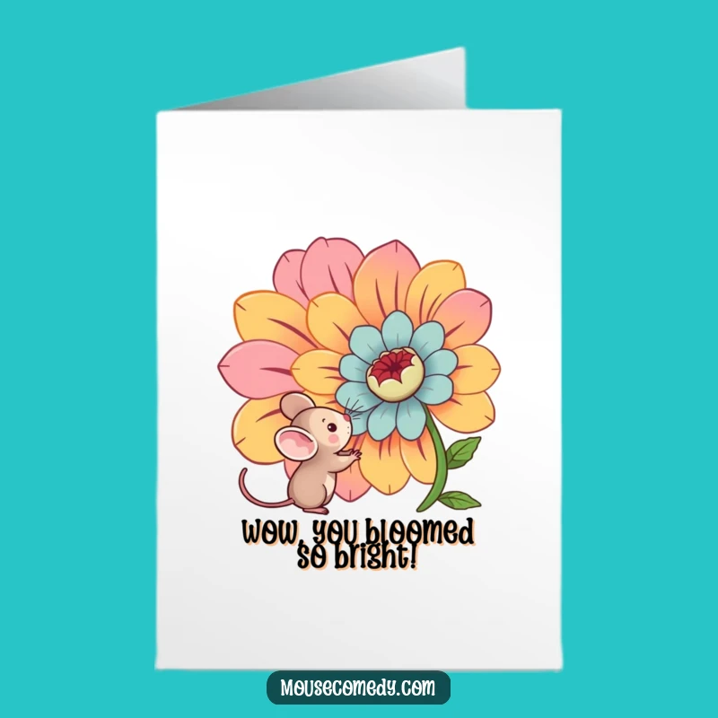 Free Printable Kawaii Mouse Flower Congrats Card: Cute & Cheerful