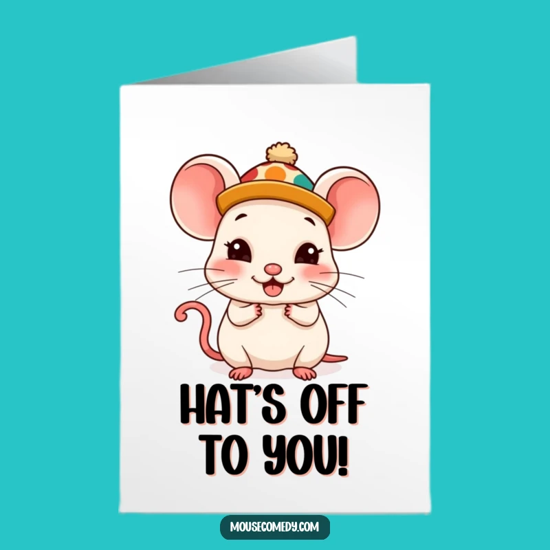 Free Printable Kawaii Mouse Silly Hat Congrats Card: Festive Joy Downloadable