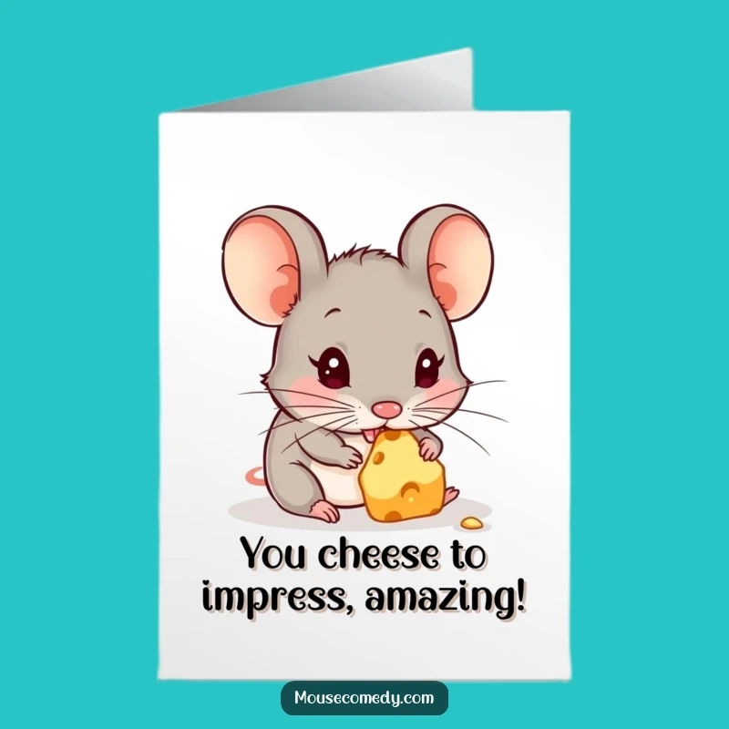 Free Printable Congrats Card: Silly Mouse Chewing Cheese for Your Big Win!