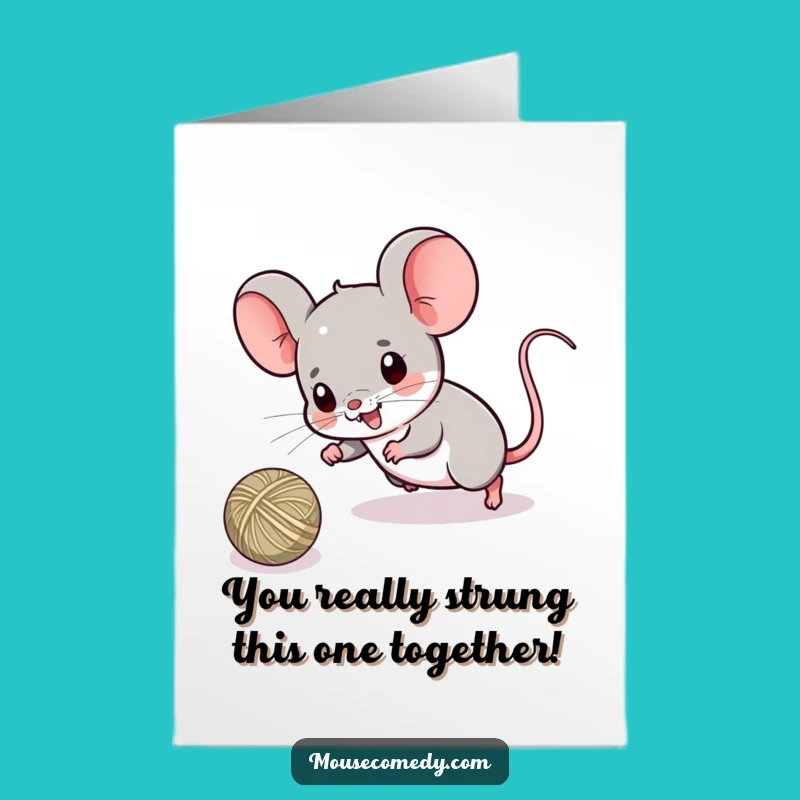 Free Printable Congrats Card: Cute Kawaii Mouse Chasing String for Your Success!