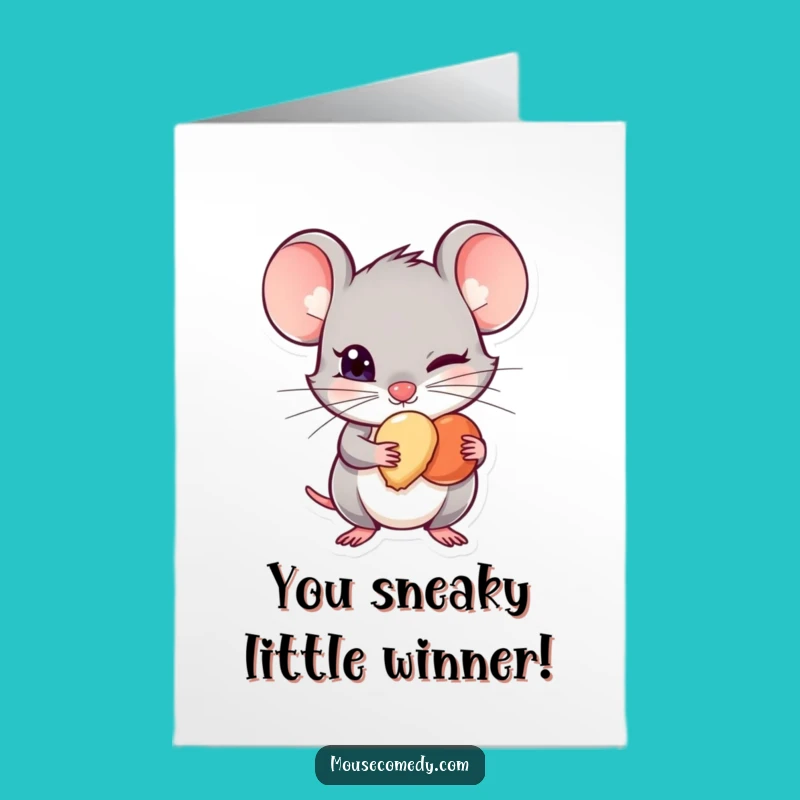 Free Printable Congrats Card: Mischevious Mouse Treat Success, Humorous Downloadable