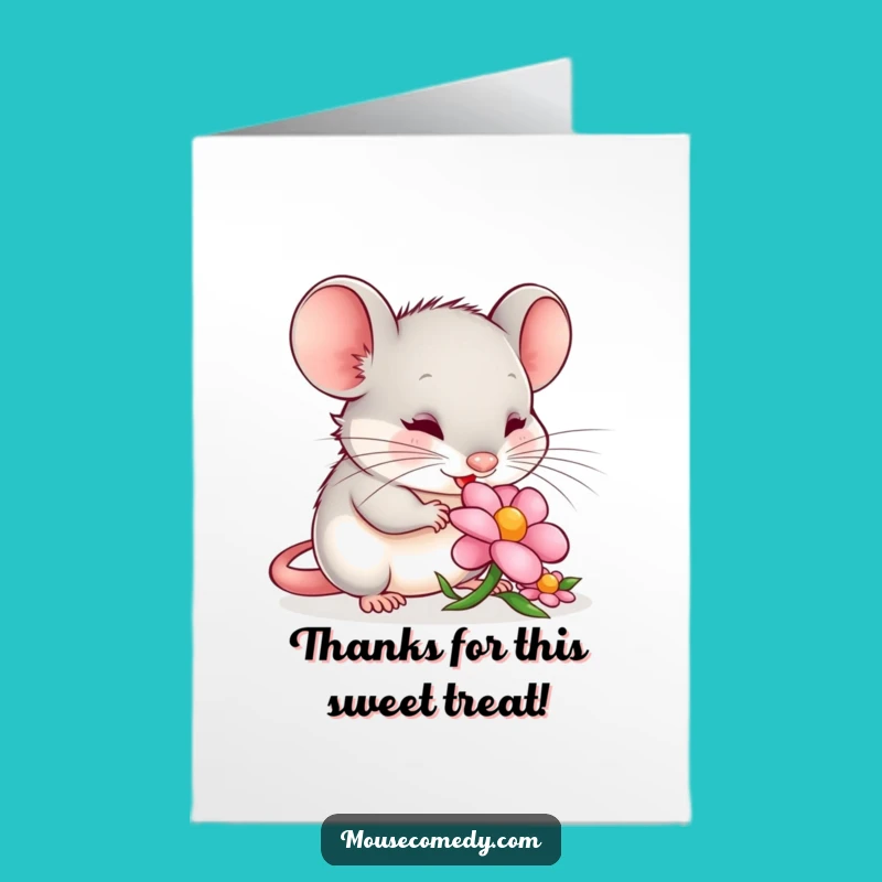 Content Mouse Nibbling Flower Free Printable Thank You Card - Funny Gift
