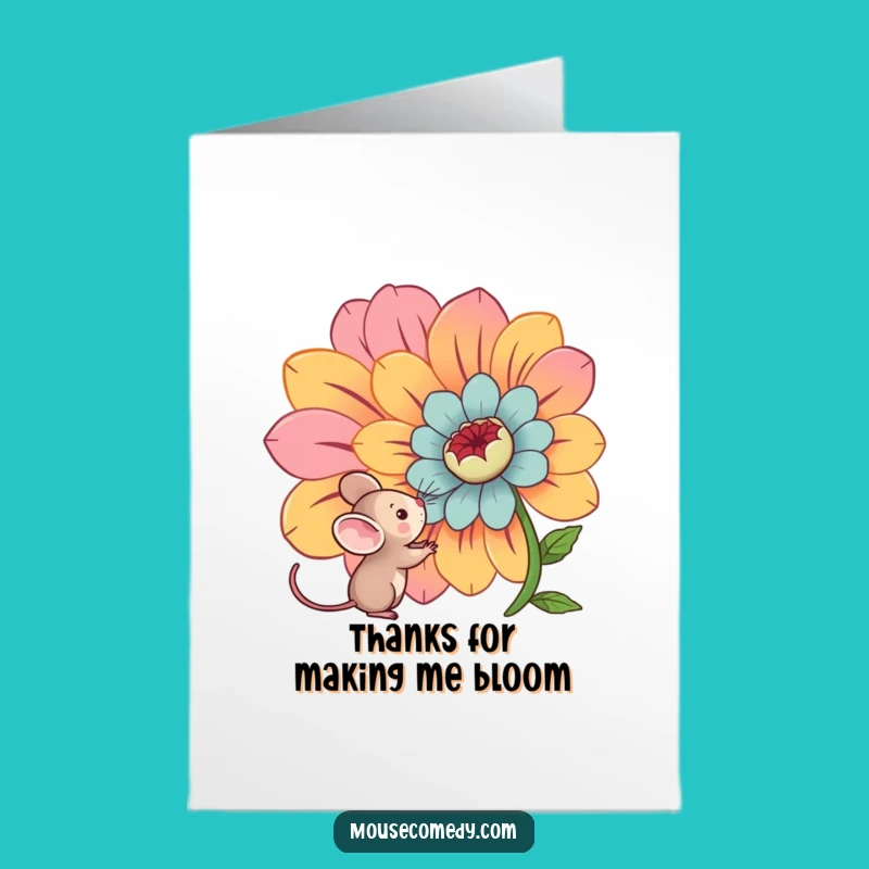 Free Printable Thank You Card: Curious Kawaii Mouse & Flower