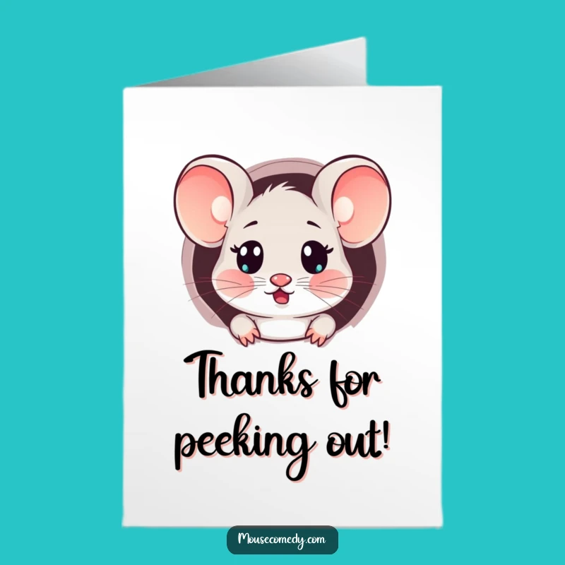 Free Printable Thank You Card: Surprised Mouse Peeking - Grateful Art Downloadable