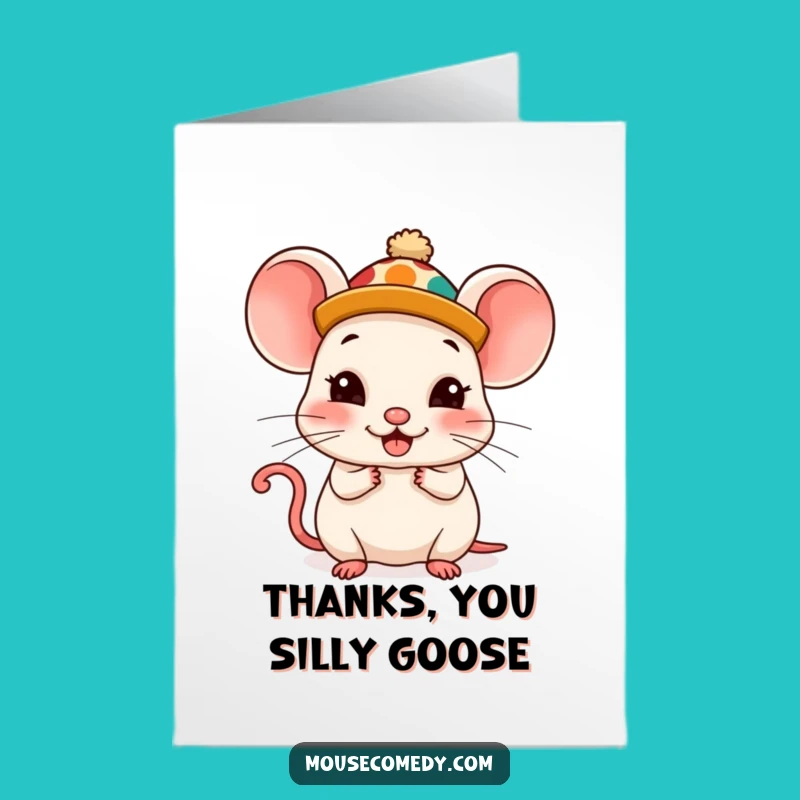 Free Printable Kawaii Mouse Silly Hat Thank You Card: Grateful Glee Downloadable