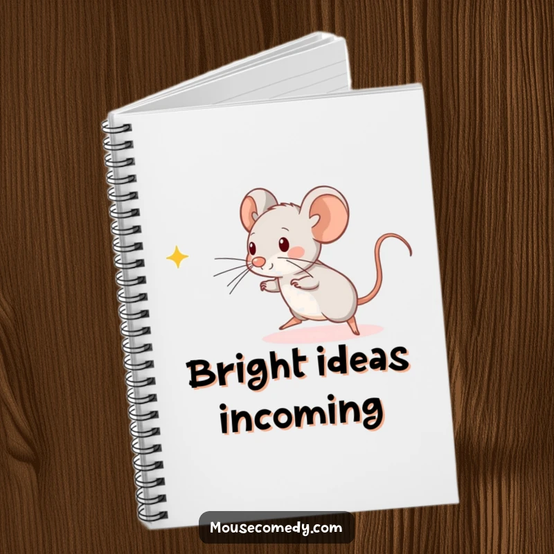 Funny Kawaii Mouse Notebook: An energetic kawaii mouse playfully chasing a glowing beam of light, ready for your notes.