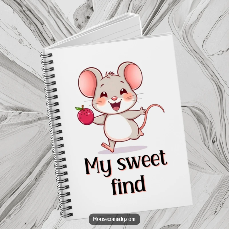 Funny mouse notebook with a cheerful mouse running with a berry, its joyful squeak inspiring happy thoughts.