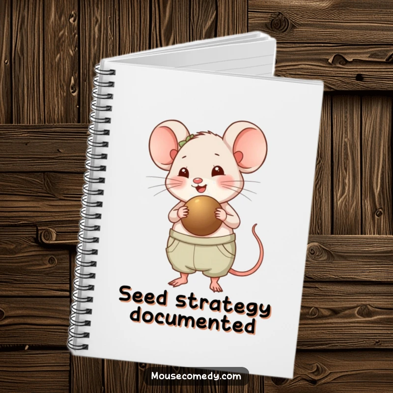 Funny Chubby Mouse Notebook - A cute, plump mouse panting happily while carrying a large seed, inspiring your notes with its humorous determination and cute design.