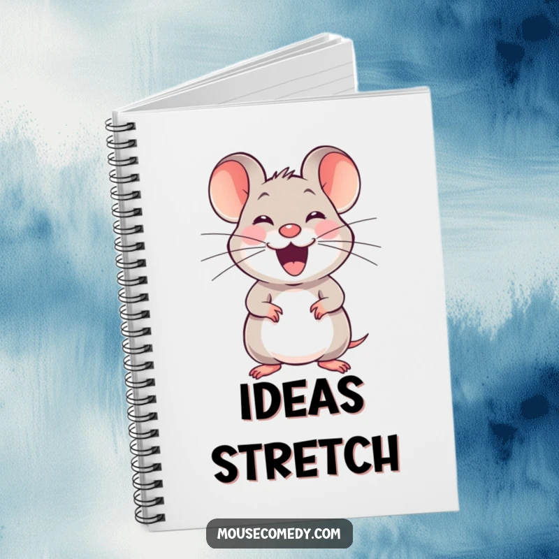 Funny joyful mouse notebook cover, featuring a small mouse with a happy squeak stretching its whiskers, encouraging cheerful writing.