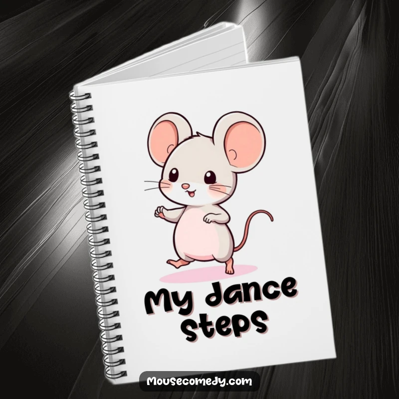 Funny Kawaii Mouse Notebook: a cute mouse with big ears, doing a quick dance, perfect for notes and creative ideas.
