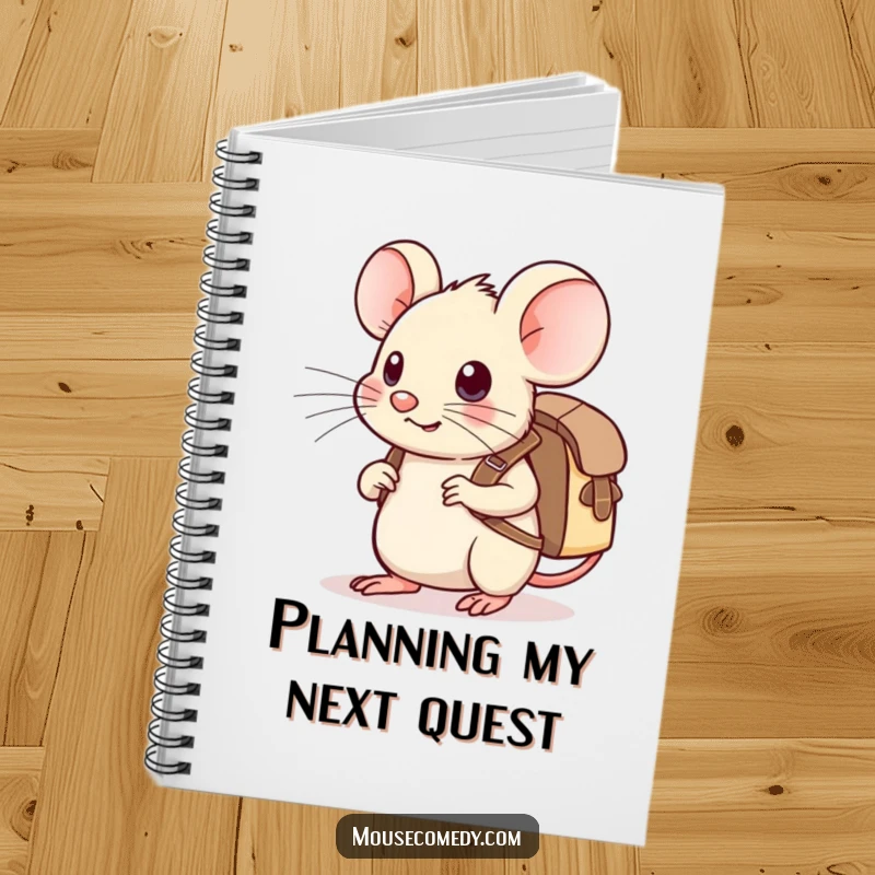 Funny Kawaii Mouse Notebook: An adorable mouse with a small backpack, ready to jot down notes from exciting adventures.