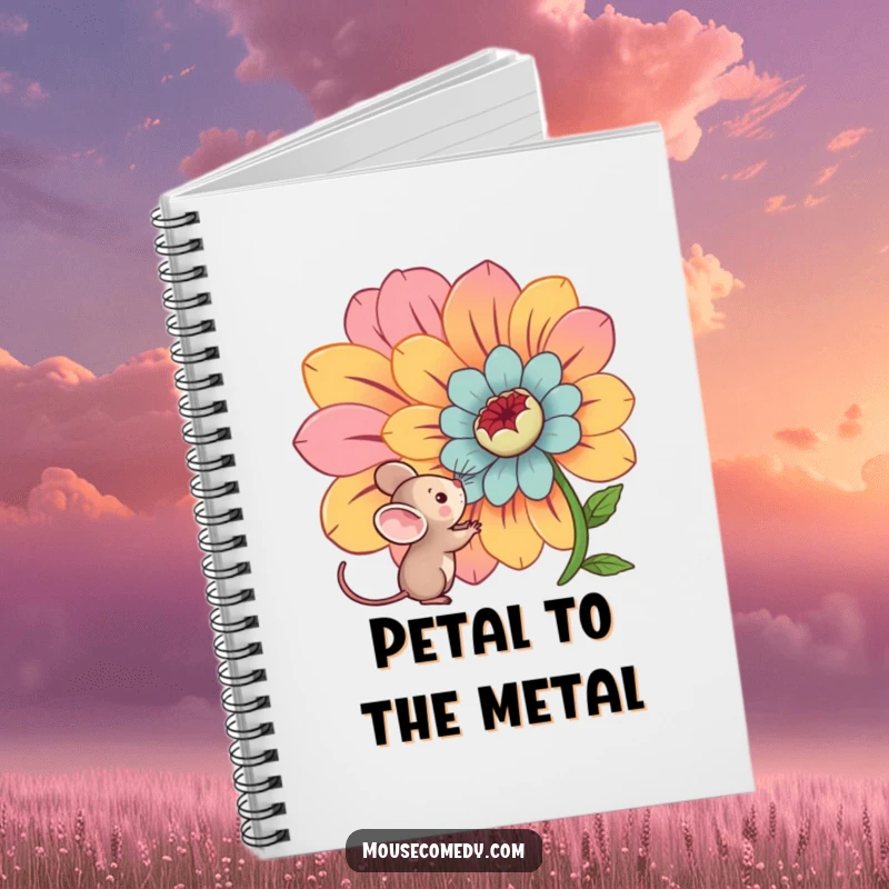 Funny kawaii mouse peeking at a giant, colorful flower, inspiring creativity on this cute and practical notebook.