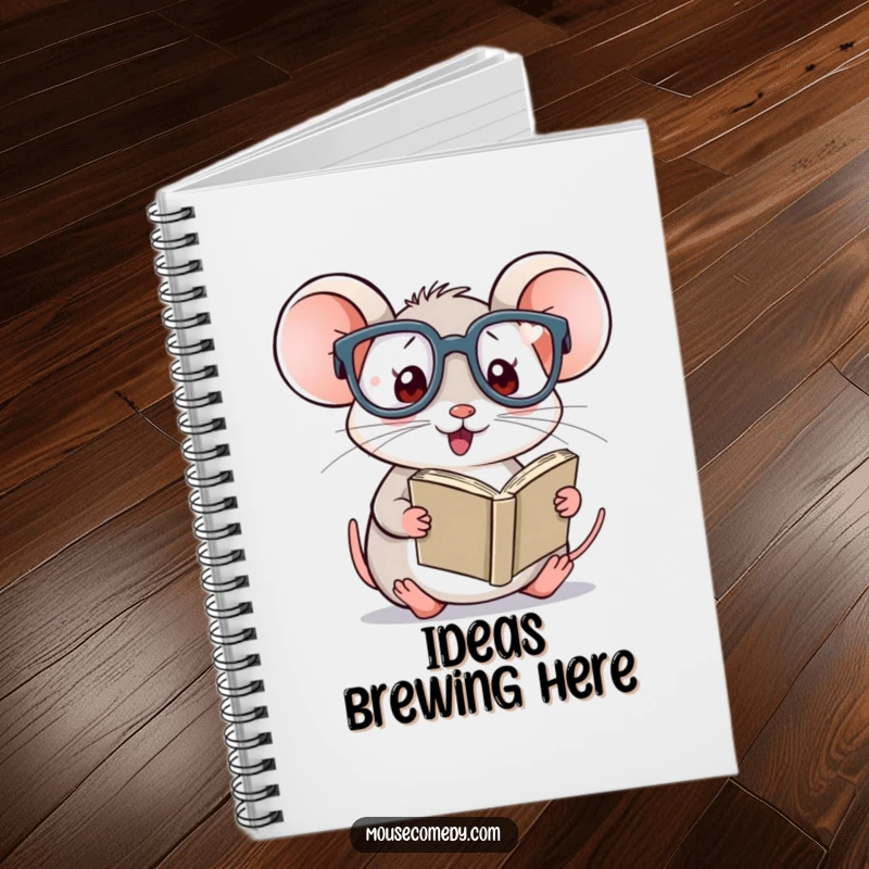 Funny Kawaii Mouse Notebook: A charming cover with a mouse wearing glasses and reading a small book.