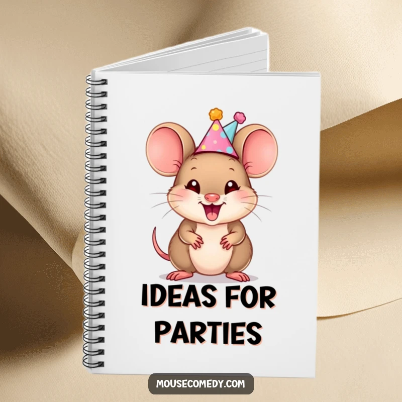 Funny Mouse Cub Notebook: A notebook cover displaying a mouse cub in a party hat, squeaking with contagious excitement and joy.