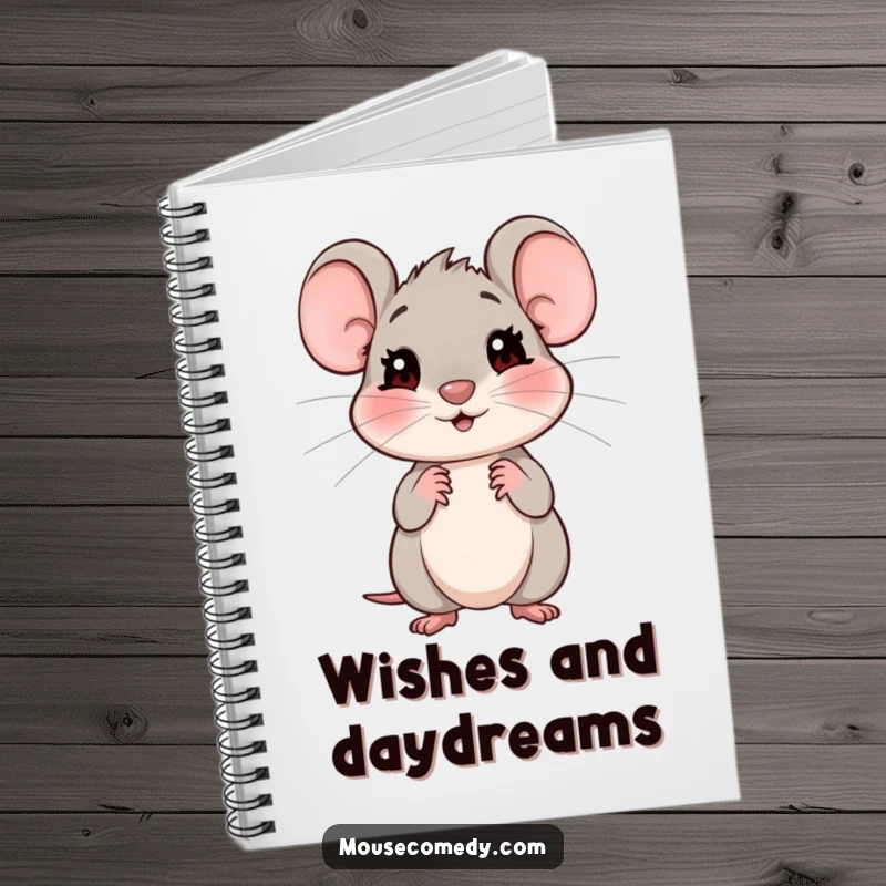 Funny notebook cover with a shy mouse giving an expectant look, inspiring gentle and humorous entries.
