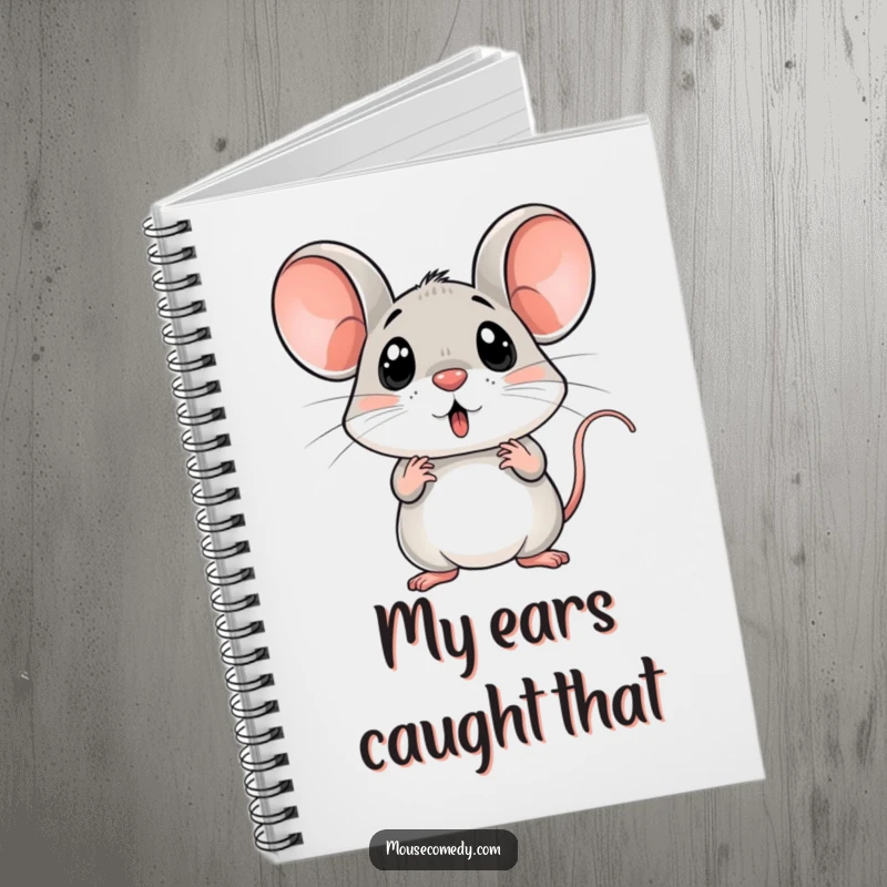 Funny surprised mouse notebook, ears on high alert, blank pages, cute stationery, perfect funny gift.