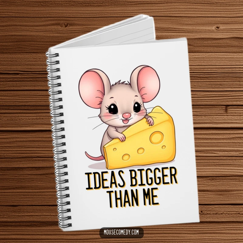 Funny Mouse Notebook: A small mouse with huge ears holds a massive piece of cheese, inspiring cheesy thoughts.