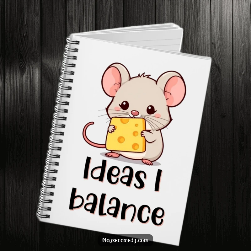 Funny kawaii mouse concentrating on balancing cheese on its nose, ready for notes. Motivational and funny gift.