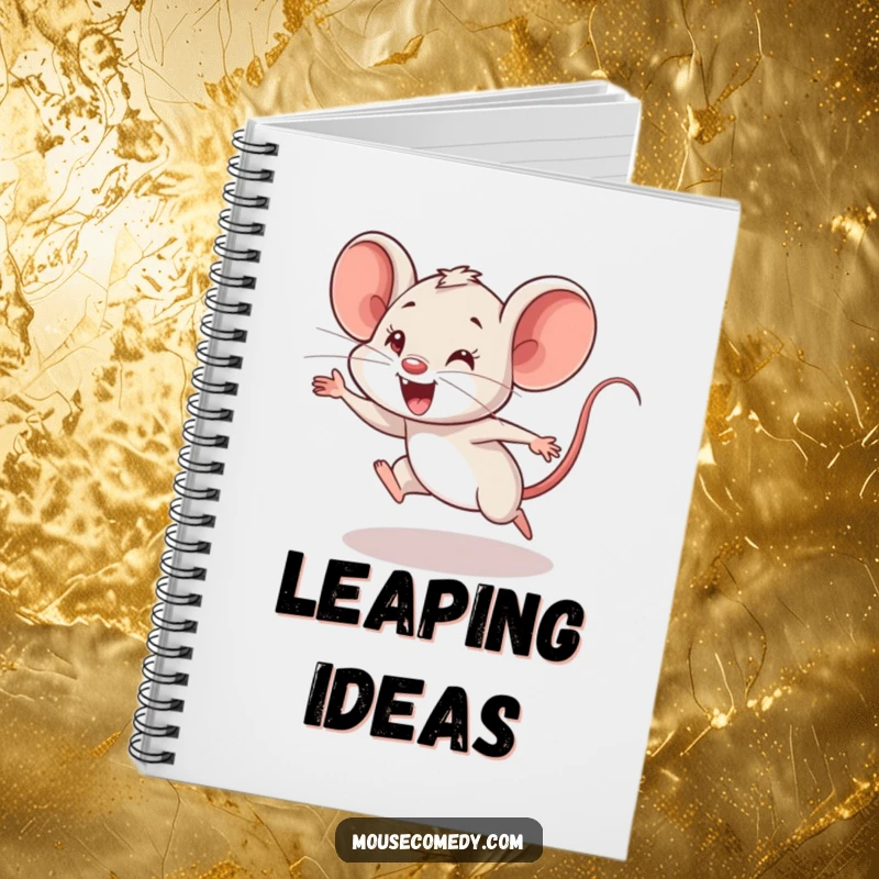 Funny Mouse Cub Notebook: A notebook cover displaying a mouse cub in mid-air, executing a comical yet enthusiastic clumsy leap.