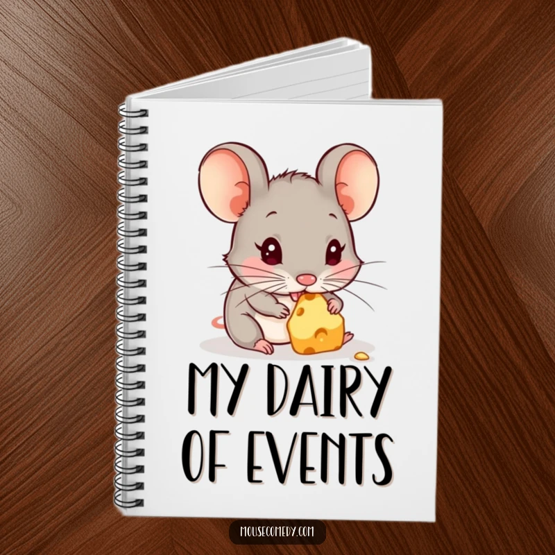 Funny notebook cover featuring a cute mouse intently nibbling cheese, inspiring creative thoughts and delightful note-taking sessions.