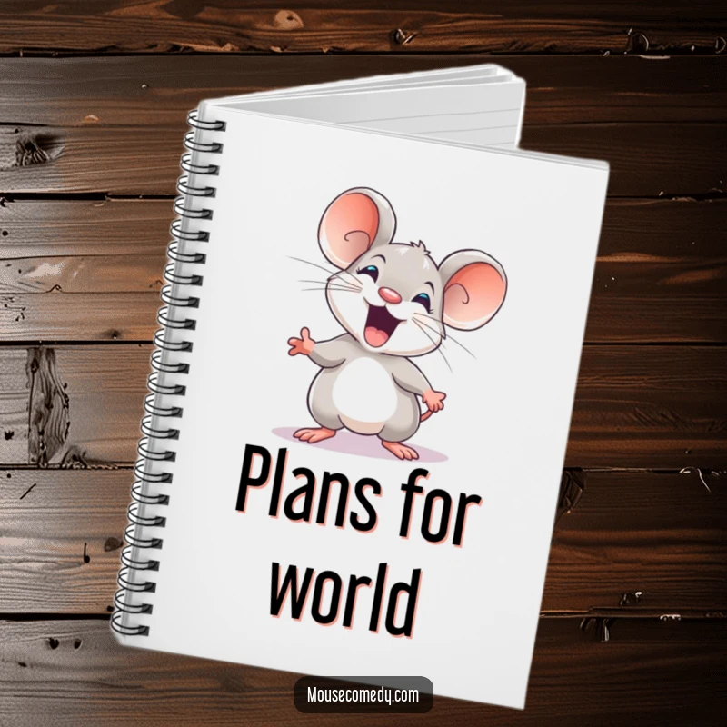 Funny notebook cover illustrated with an eager mouse ready to explore, inspiring humorous and exciting entries.