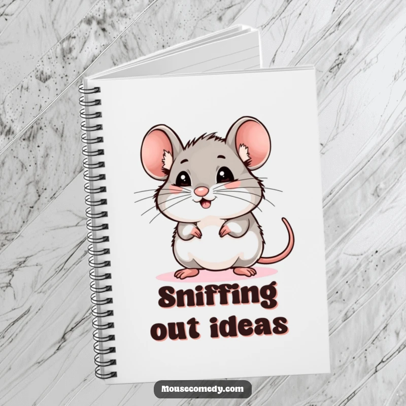 Funny mouse notebook cover with an illustration of a rodent displaying extremely excited whiskers while sniffing the air, a funny gift.
