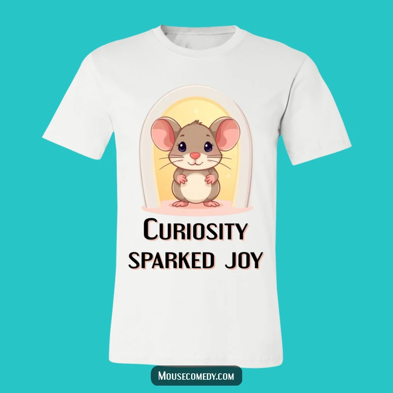 Funny Mouse Glowing Doorway T-Shirt: Curious Explorer Tee, Great Funny Gift