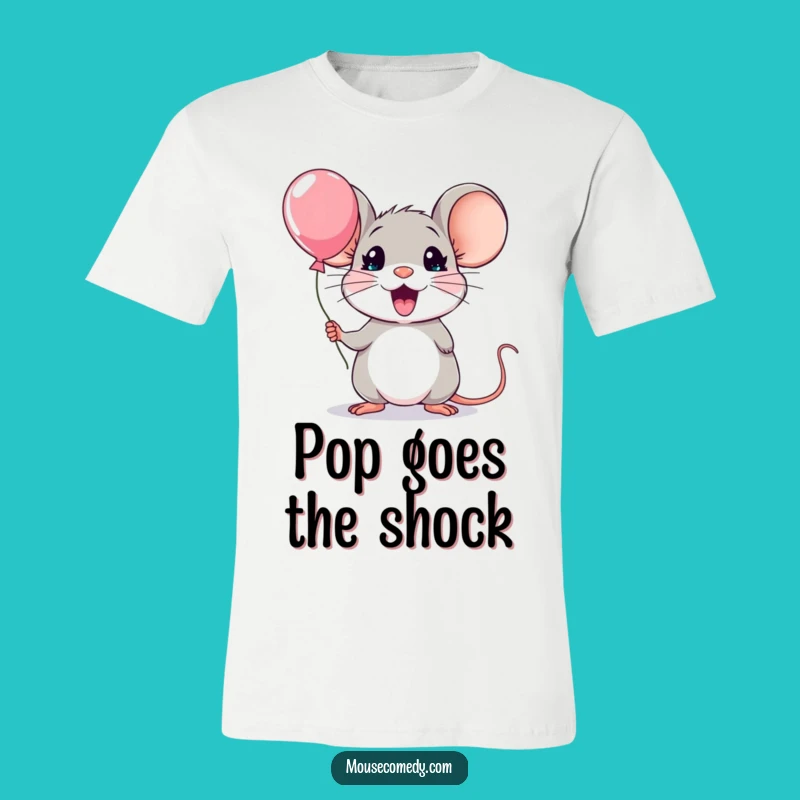 Funny Kawaii Mouse Surprise Balloon Tee: Exaggerated Joy Outfit