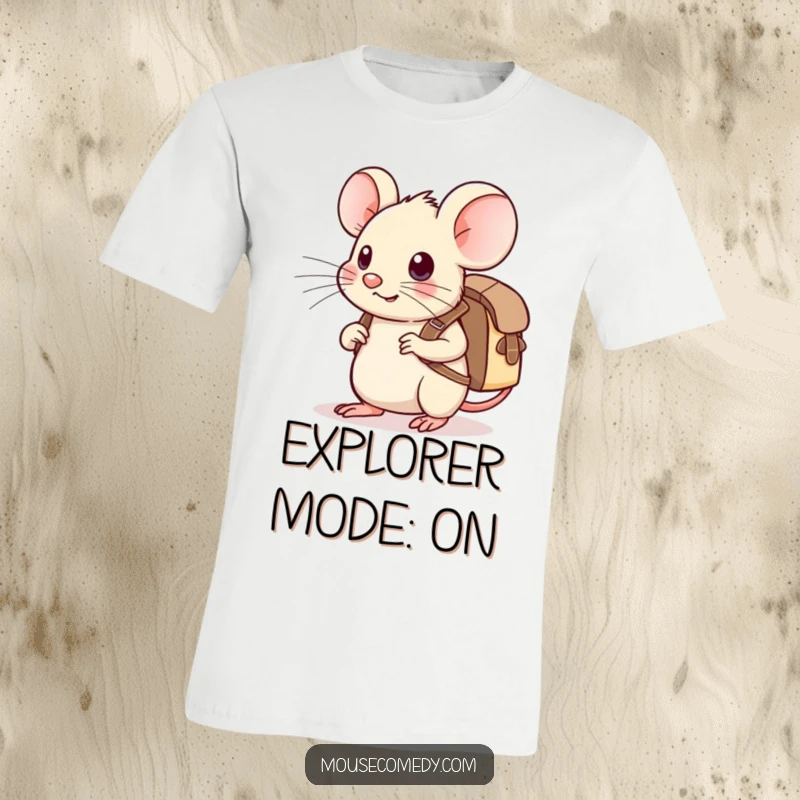 Funny Kawaii Mouse T-Shirt: An adorable mouse with a miniature backpack, striking a pose, ready for any grand adventure.