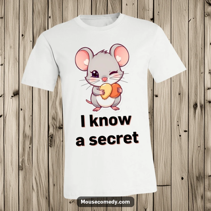 Funny Mischievous Mouse T-Shirt - A sly mouse with a glint in its eye secretly stashes a small treat, embodying mischievous fun and quirky style.