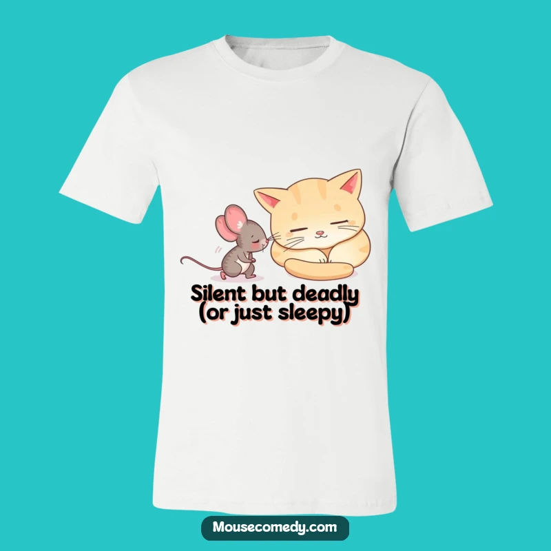 Funny Curious Mouse Tiptoeing Past Cat Tee: Hilarious Animal Lover T-Shirt Gift