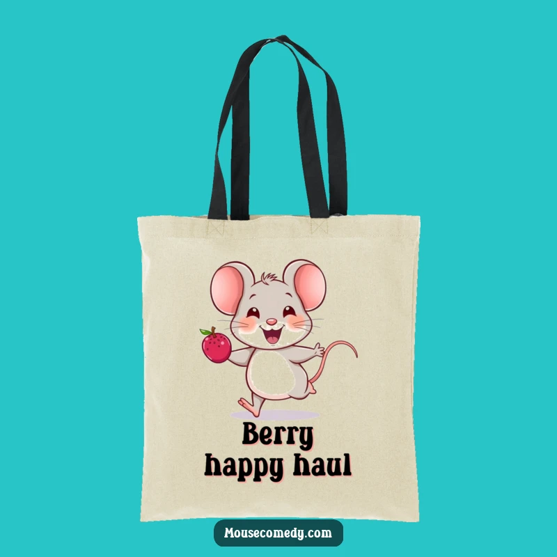 Funny Cheerful Mouse Tote Bag - Berry Runner, Humorous Carry-All