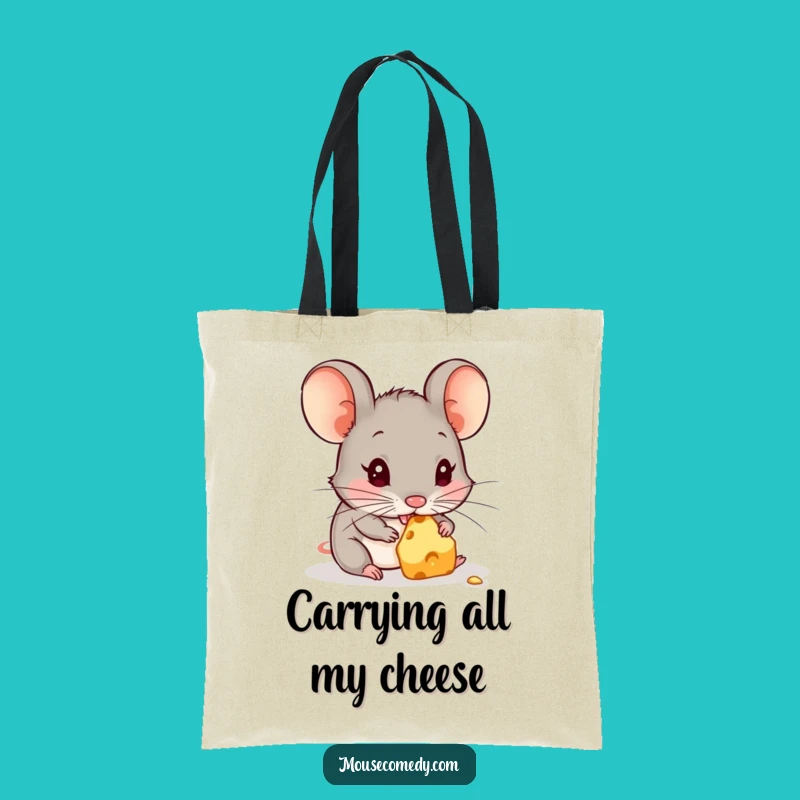 Funny Cheese Quest Tote Bag - Cute Mouse Carrying Cheese Gift