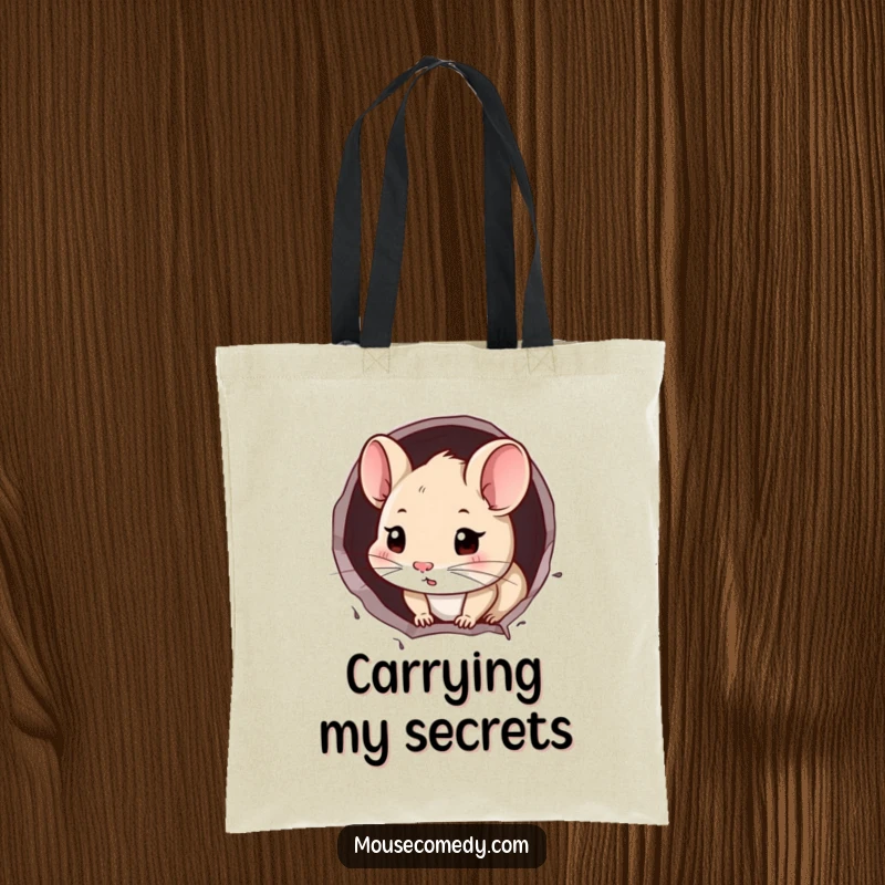 Funny Mouse Tote Bag: A curious mouse peeking from a tiny wall hole, a humorous and functional bag.