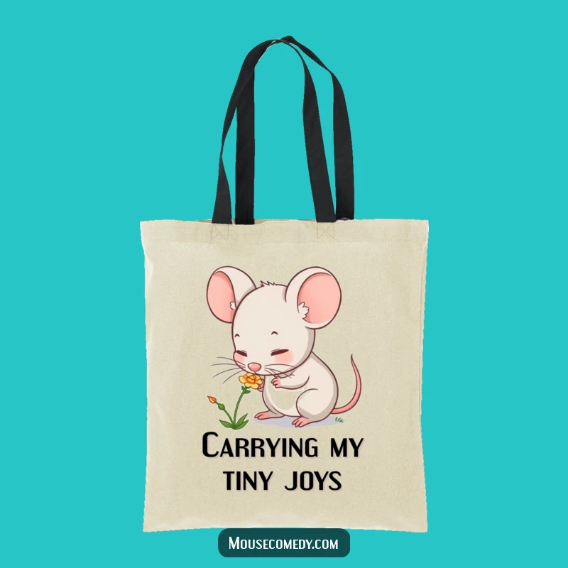 Funny Mouse Sniffing Flower Tote Bag: Cute Reusable Bag, Perfect Funny Gift for Shoppers