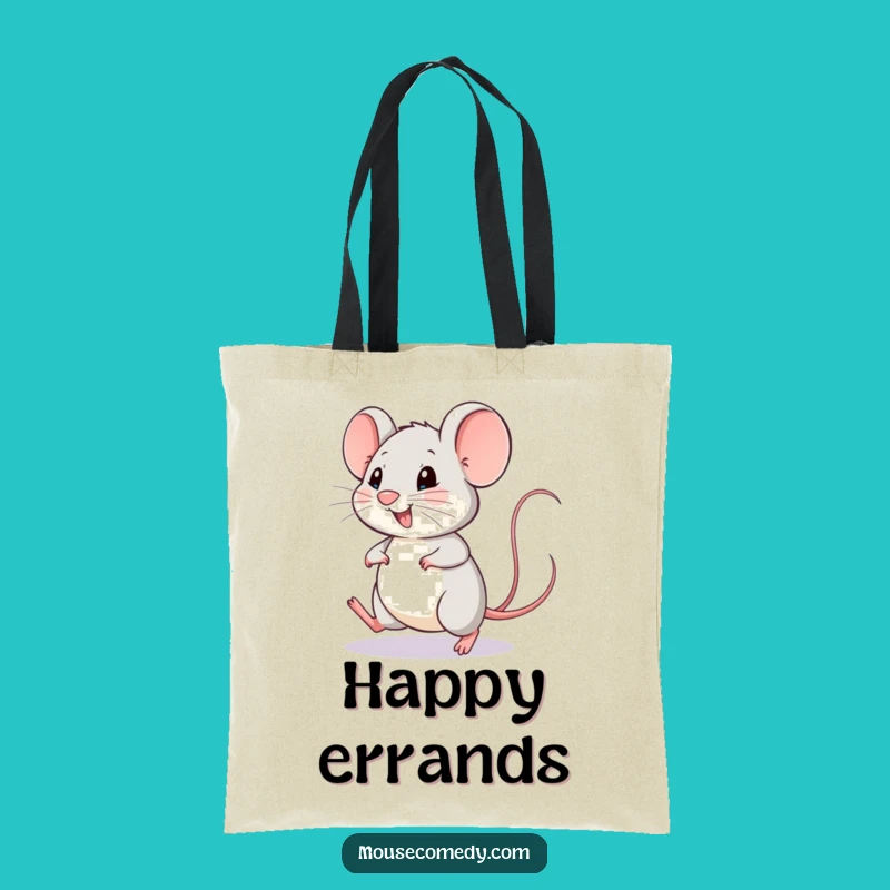 Funny Happy Mouse Tote Bag - Hopping Fun, Wagging Tail, Humorous Carry-All