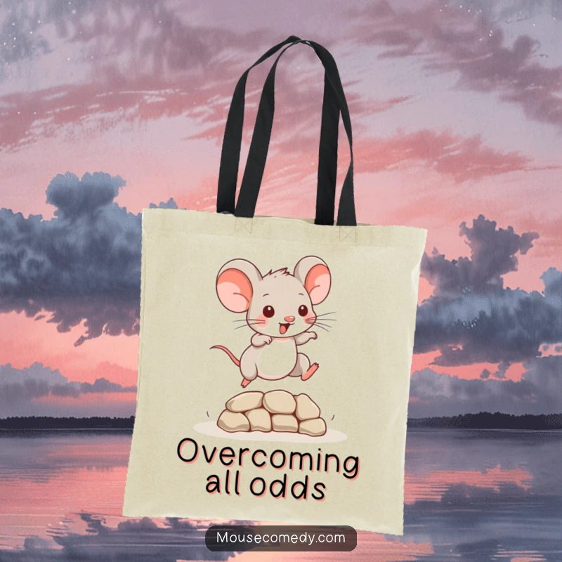 Funny Mouse Tote Bag: A playful mouse leaping over an obstacle, a humorous and energetic design for carrying essentials.