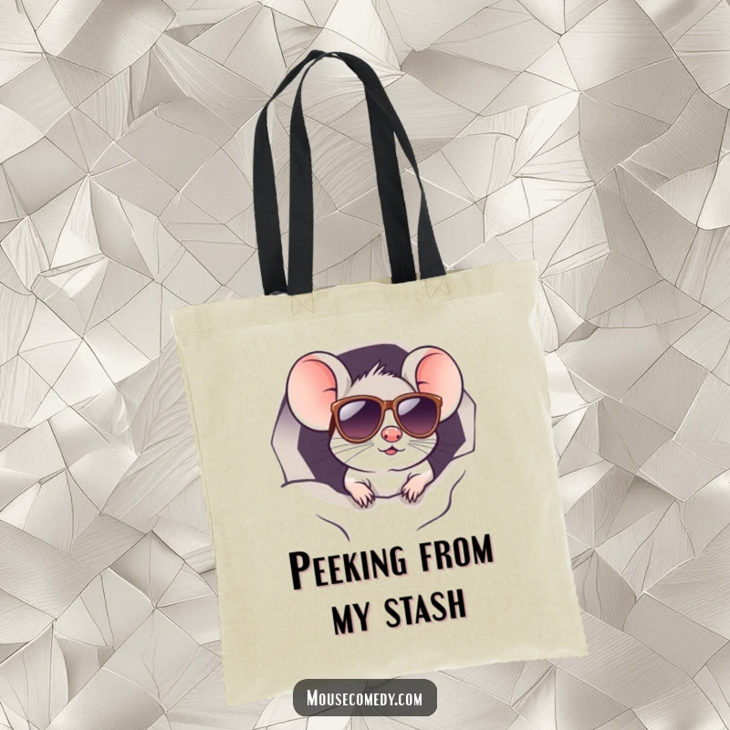 Funny kawaii mouse wearing sunglasses, peeking from a tiny hole, ready for errands. Useful and funny gift.